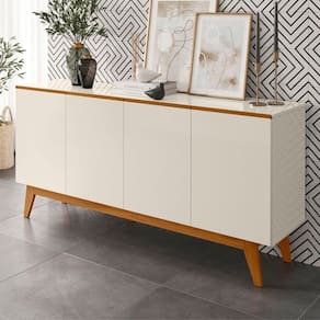 Balcão Buffet Ares Lux 4 Portas 2 Prateleiras Off White - Tebarrot