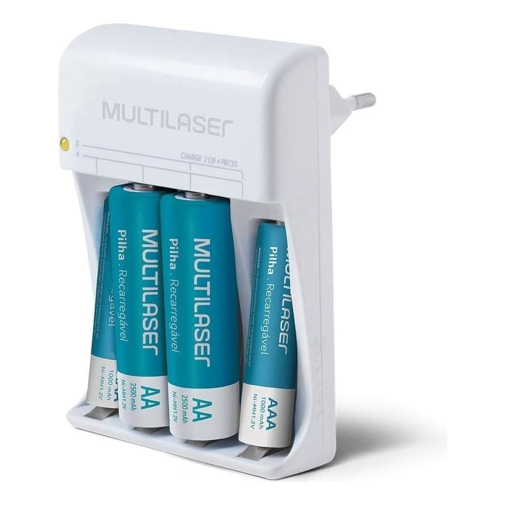 Pilhas Recarregáveis Mais Carregador Bivolt Aaa+2/aa+2 Multilaser Cb045