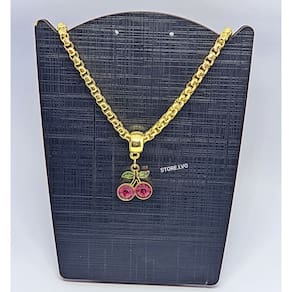 Colar Feminino Corrente Elos malha Dupla Grossa Veneziana com Pingente Cereja Cravejado zircônia Lançamento Moda