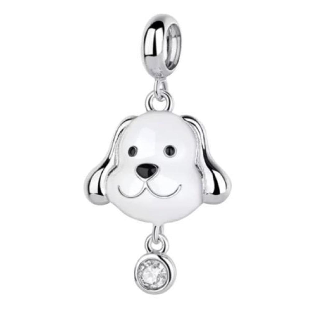 Berloque cabeça cachorro branco joia prata 925 animais cão