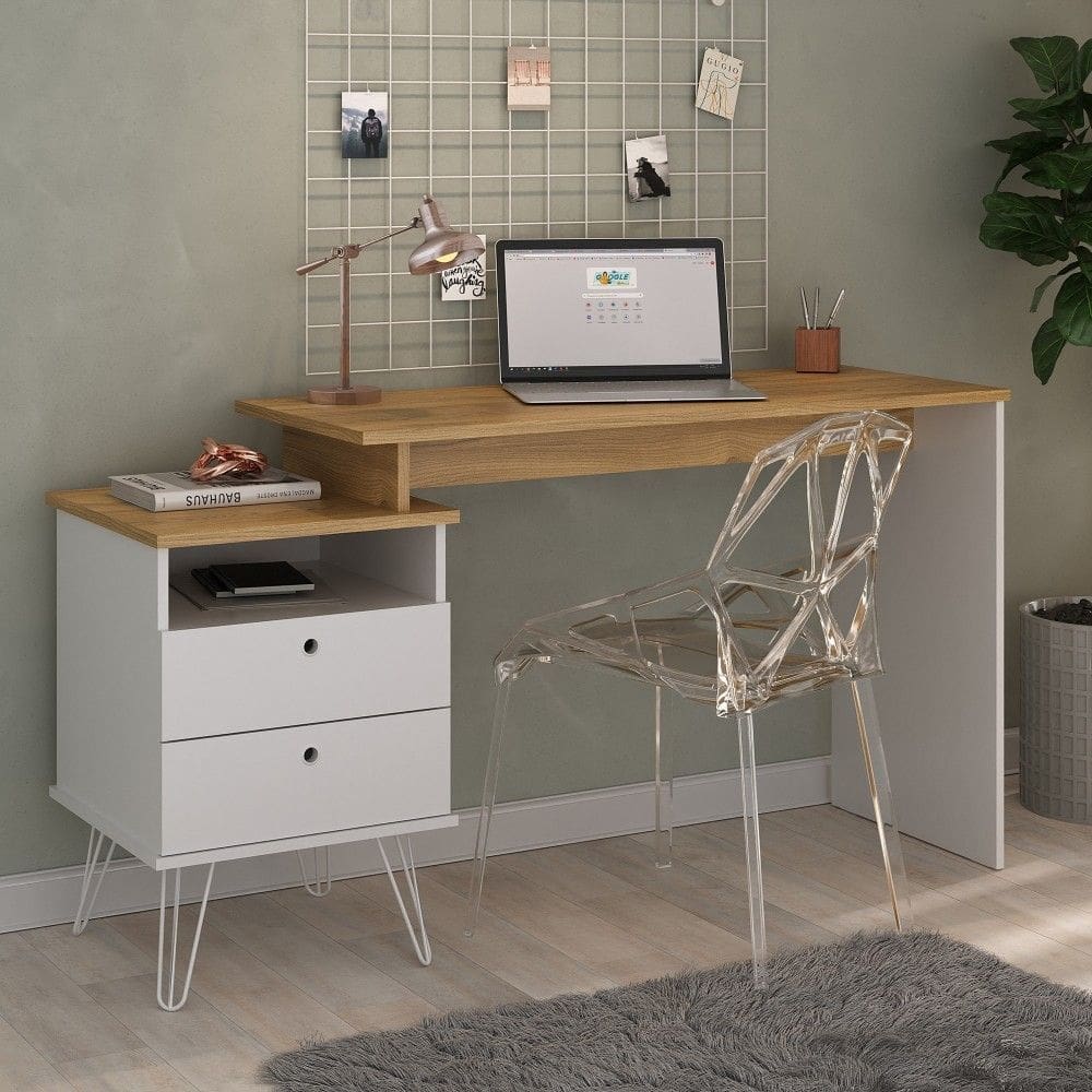 Mesa Escrivaninha Plus 2 Gavetas Olmo/Branco - Artany