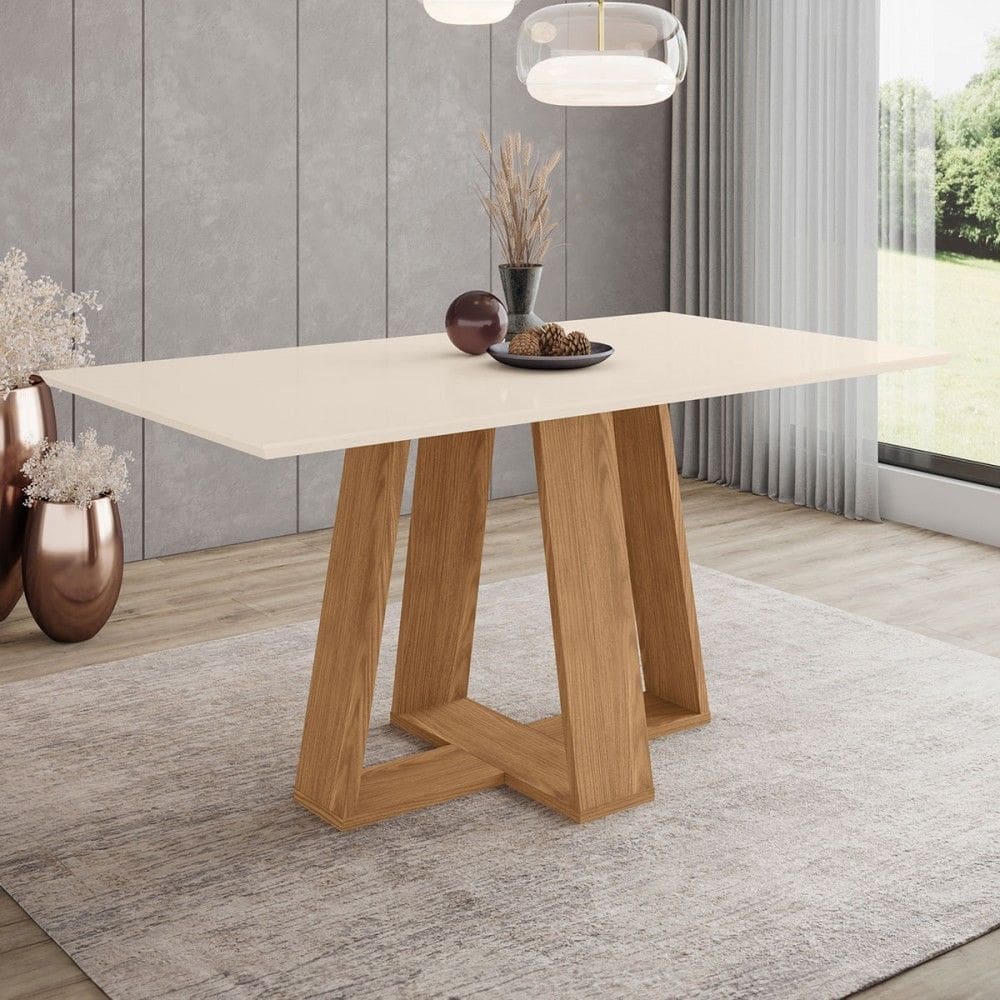 Mesa de Madeira Lins Canto Reto Nature/Off White Sc94 - Henn