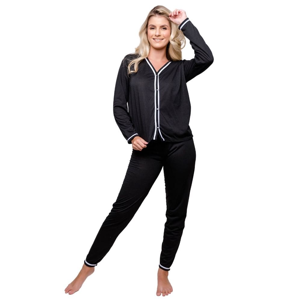 Pijama Feminino Modelo Americano Manga Comprida Liso Diones