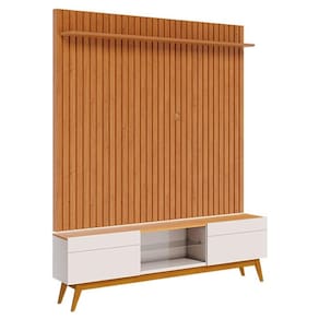 Rack Bancada Classic 2 Gavetas com Painel para TV Suspenso Ripado Loft 1.8 Off White Nature - Imcal