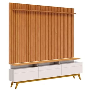 Rack Bancada Classic 3 Gavetas com Nicho e Painel para TV Suspenso Ripado Loft 2.2 Off White Nature - Imcal