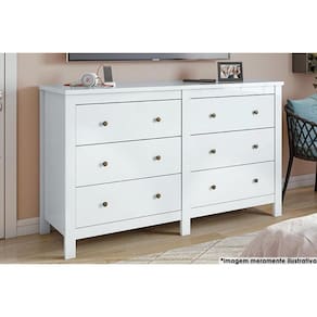 Cômoda de Quarto Horizontal Maggiore c/ 6 Gavetas Branco - Lopas