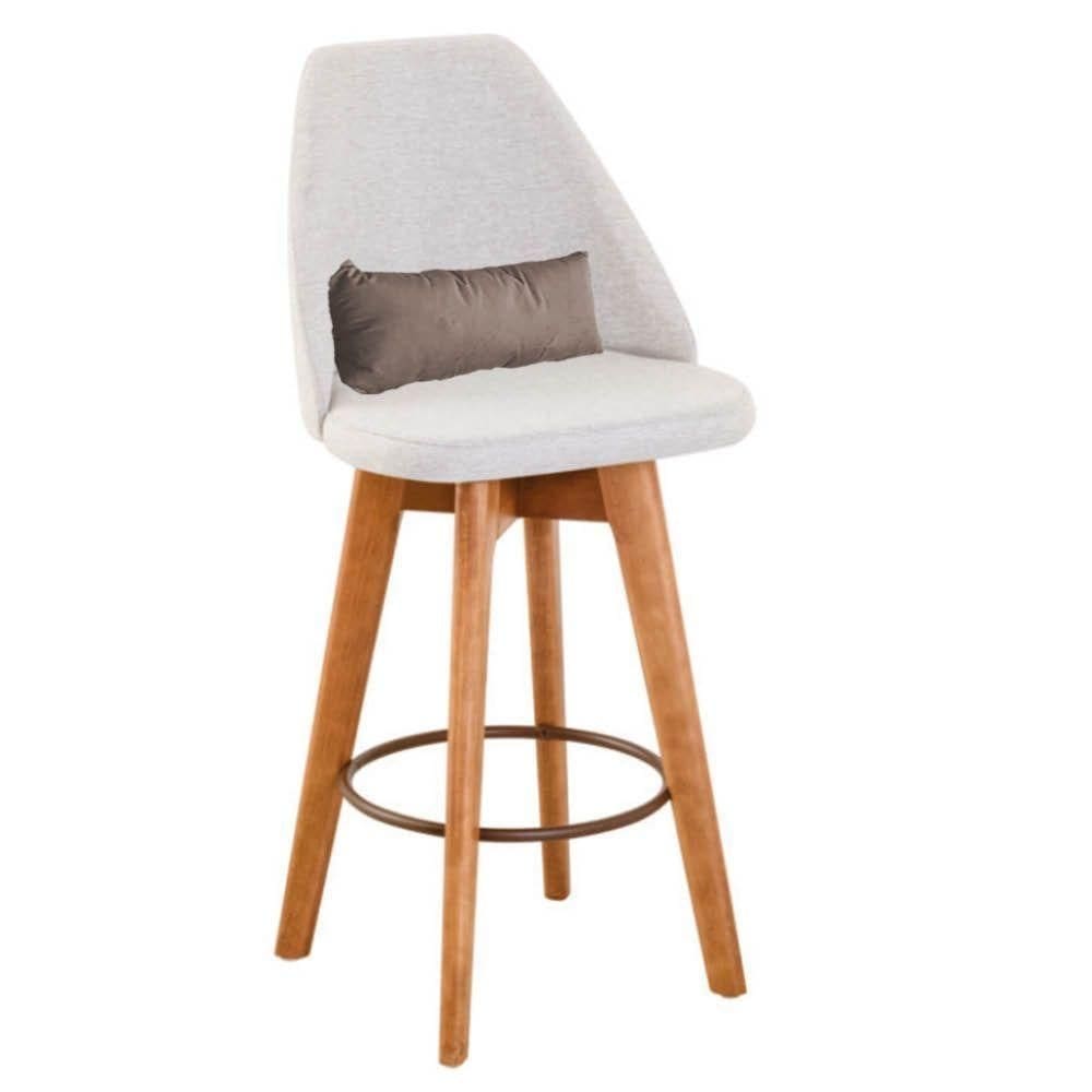 Banqueta Com Encosto Linho Bege E Almofada Suede Bege