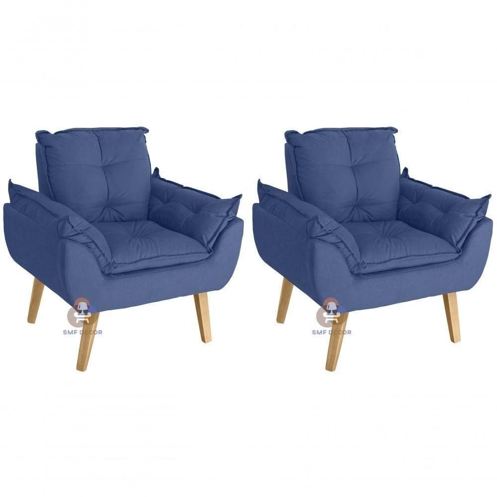 Kit 02 Poltrona Opala Suede Azul Marinho