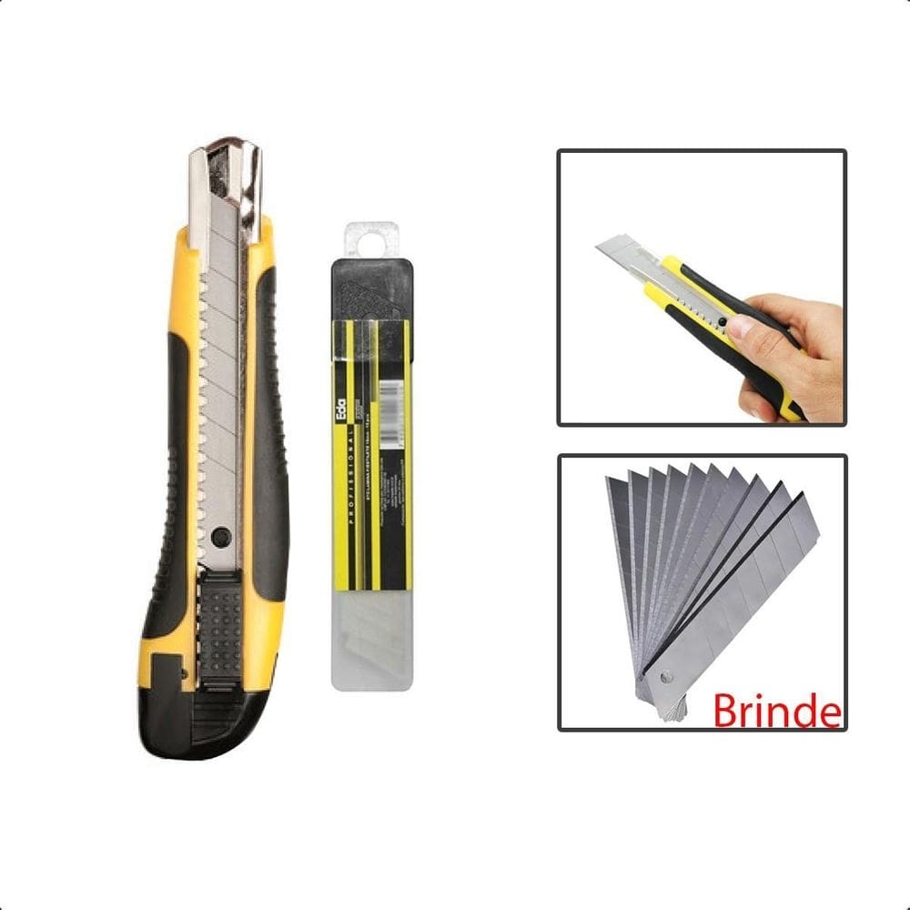 Estilete Precisão Profissional Emborrachado + Lâminas 18Mm