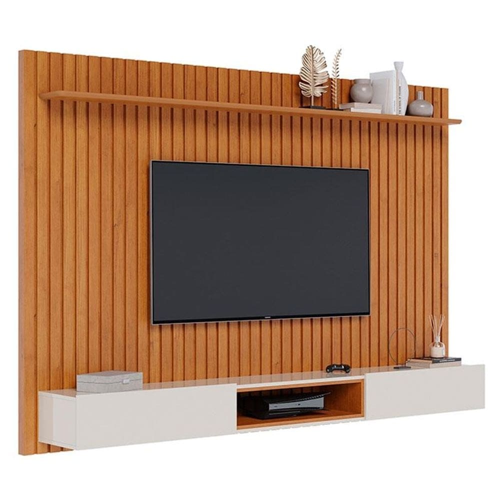 Painel para TV Home Suspenso Ripado Loft 2.2 Nature Off White - Imcal