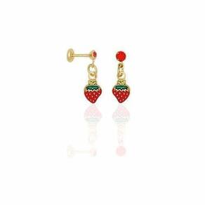 Brinco Morango Vermelho Folheado A Ouro 18K. Infantil