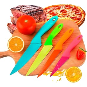 Jogo De Facas Coloridas Kit Com 4 Peças Aço Inox Para Cozinha Linha Premium