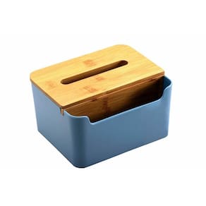 Porta lenço papel máscara 18x15cm caixa azul bambu natural