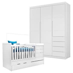 Berço Multifuncional Cleo com Guarda Roupa Blenda Branco Acetinado - Phoenix