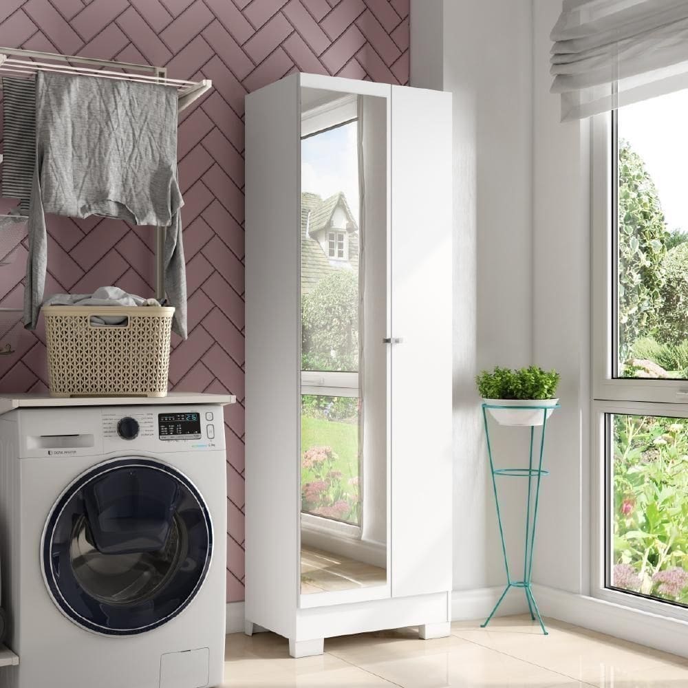 Armário Utilitário Organizador 2 Portas Espelho Branco