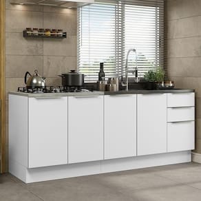 Kit Com 2 Balcões De Cozinha 4 Portas Branco