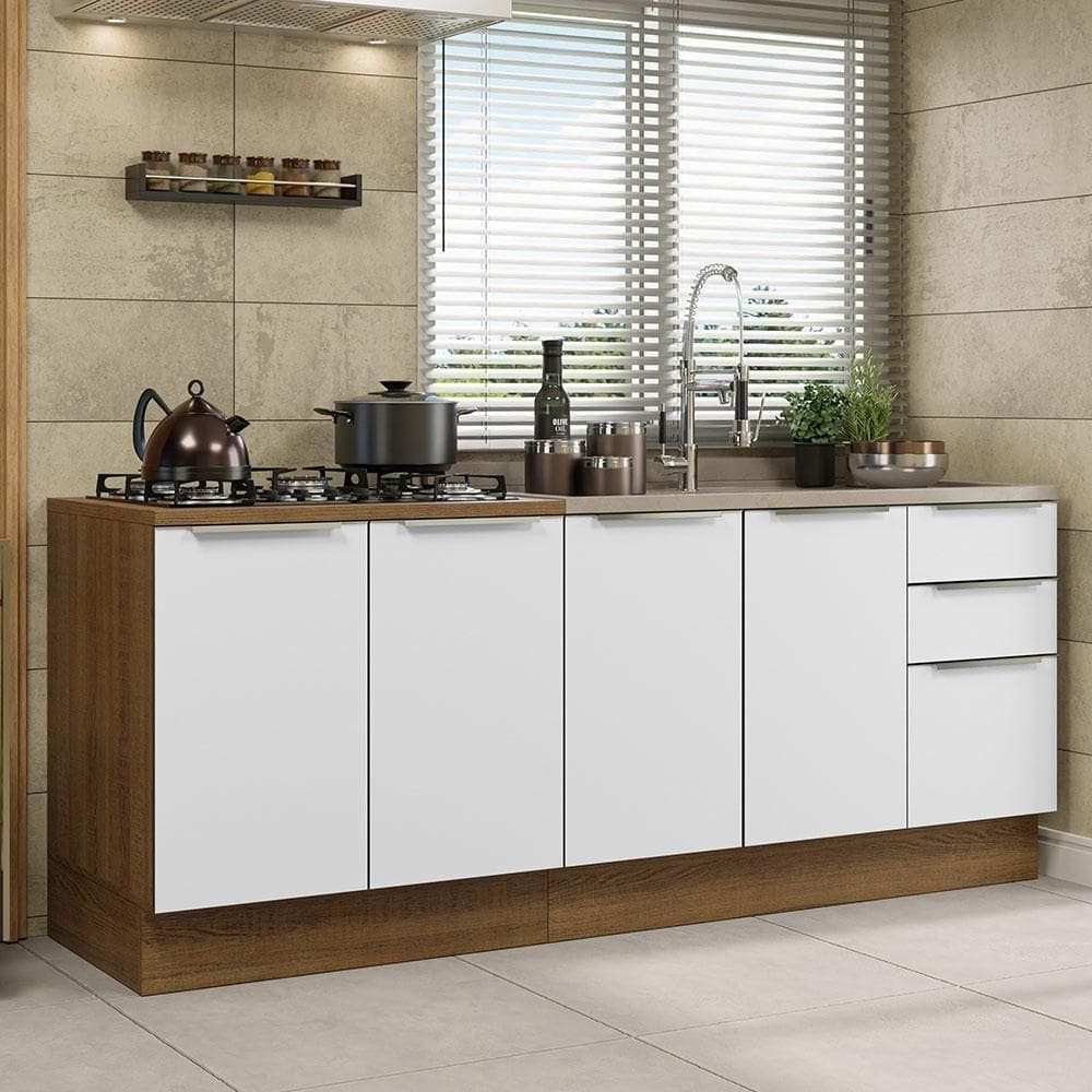 Kit Com 2 Balcões De Cozinha 4 Portas Rustic/Branco