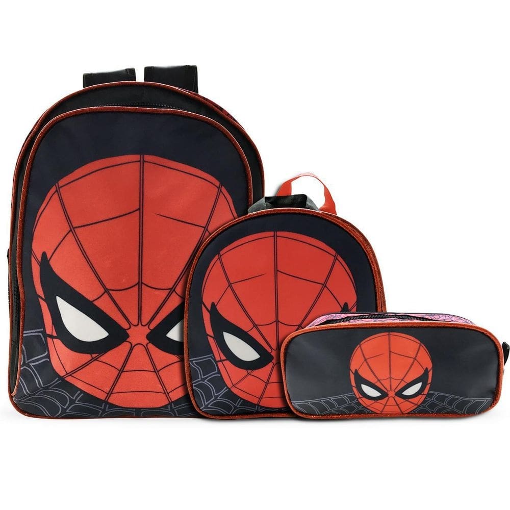 Mochila Homem Aranha Escolar Menino Para Costas 3 Peças
