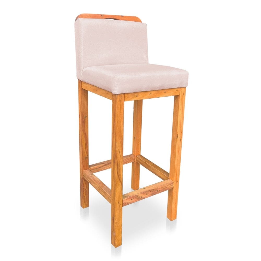 Banqueta Alta Rubi Veludo Rosa Bebê Base Fixa de Madeira - Pallazio