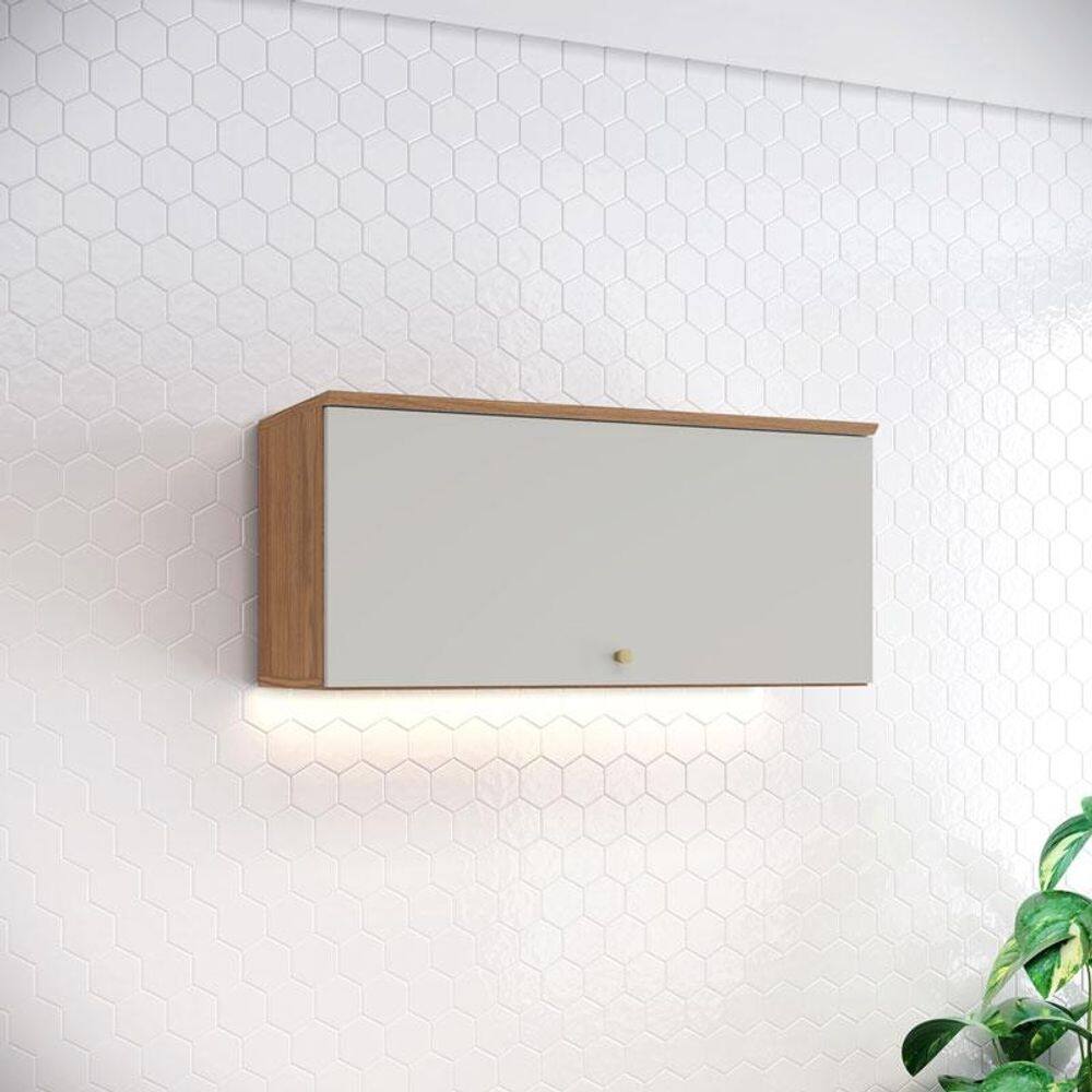 Armário Aéreo 1 Porta Basculante 80 cm Ambiente Requinte Nature Areia Hp - Henn