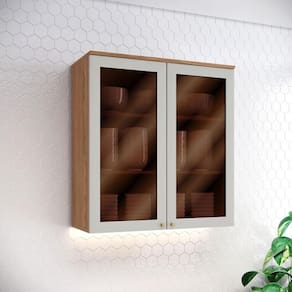 Armário Aéreo 2 Portas com Vidro 80 cm Ambiente Requinte Nature Areia Hp - Henn