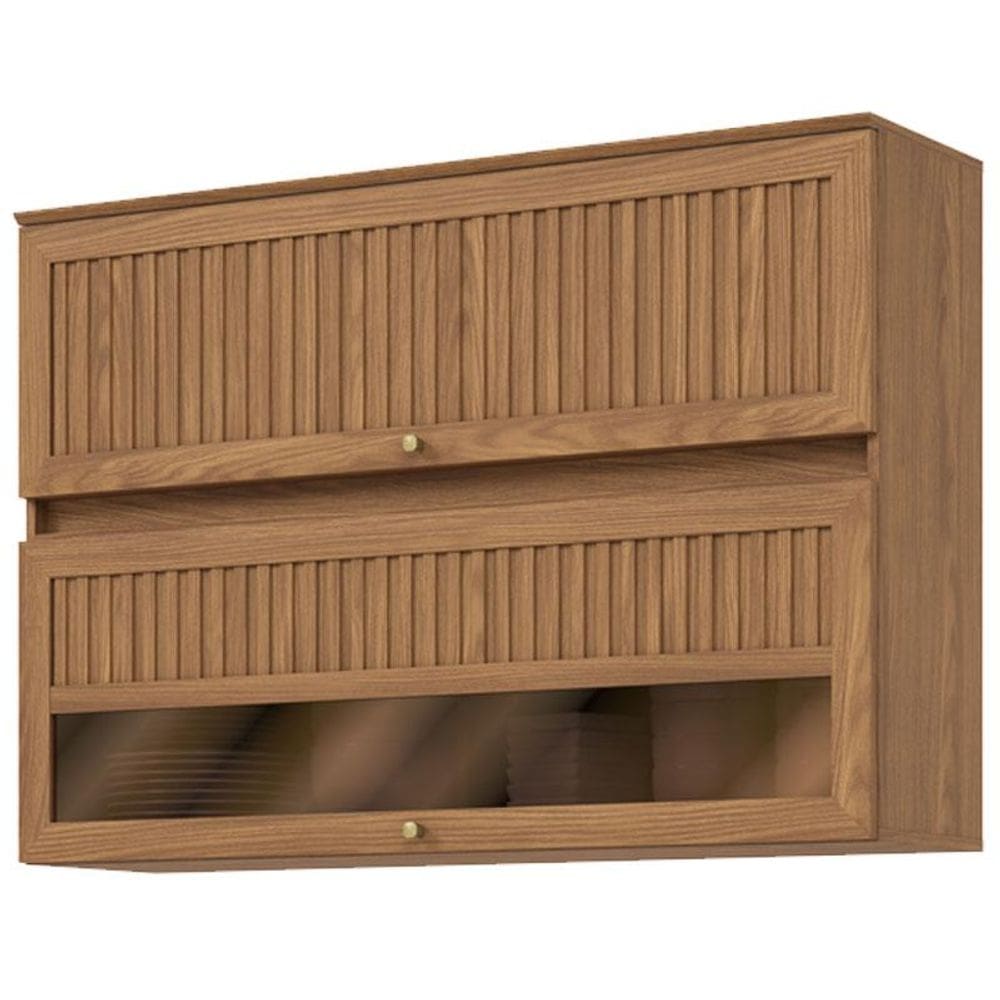 Armário Aéreo 2 Portas Basculantes Ripado com Vidro  120 cm Ambiente Requinte Nature - Henn