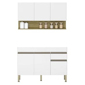 Armário De Cozinha Com Balcão Sem Tampo 150cm Lina K02 Supremo/freijó - Mpozenato
