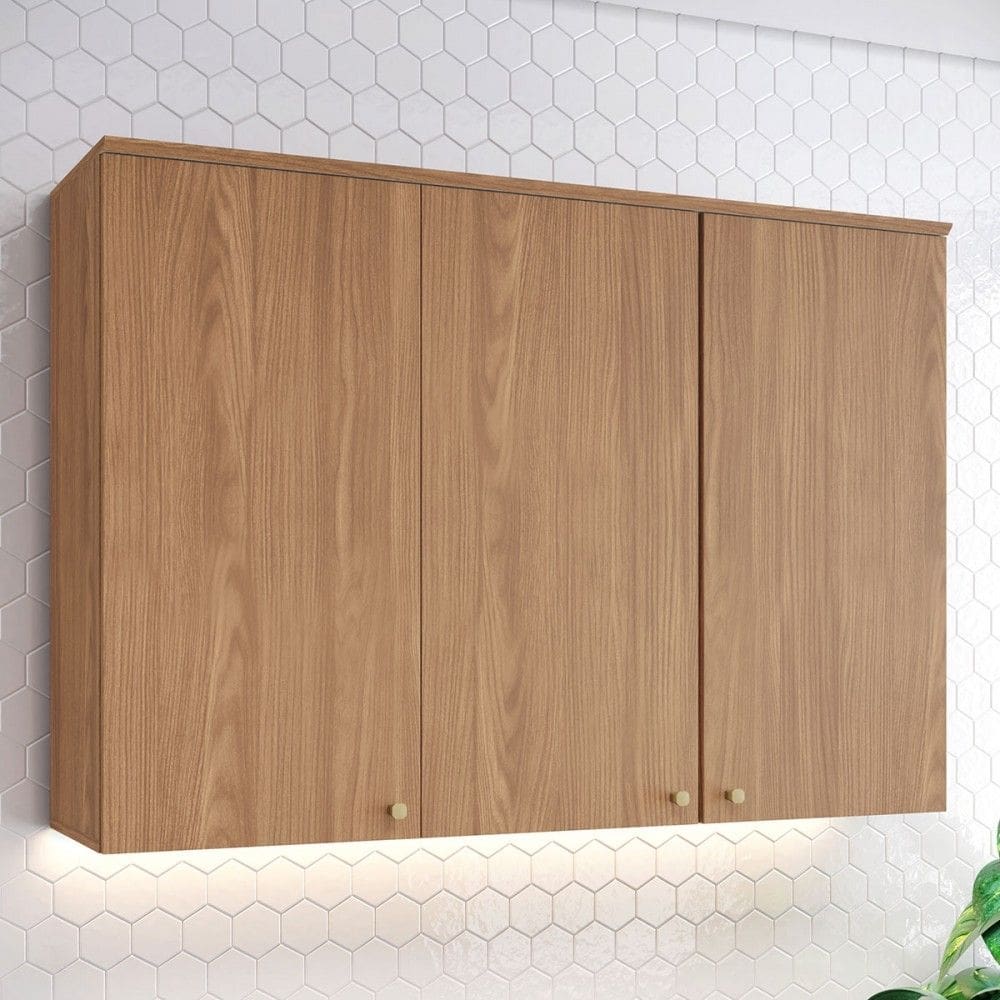 Armário Aéreo Cozinha 120 Cm Requinte 3 Portas Nature - Henn