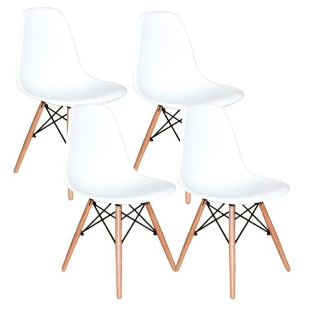 Kit 4 Cadeiras Charles Eames Eiffel Dsw Wood Branca