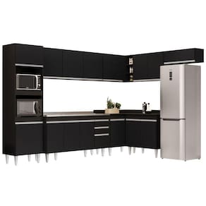 Armário De Cozinha Modulada De Canto 8 Peças Cp09 Balcão Com Pia Inox Preto - Lumil
