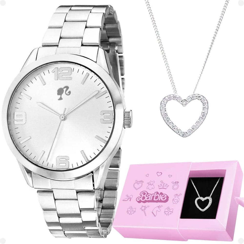 Relogio feminino aço prata + caixa social casual presente