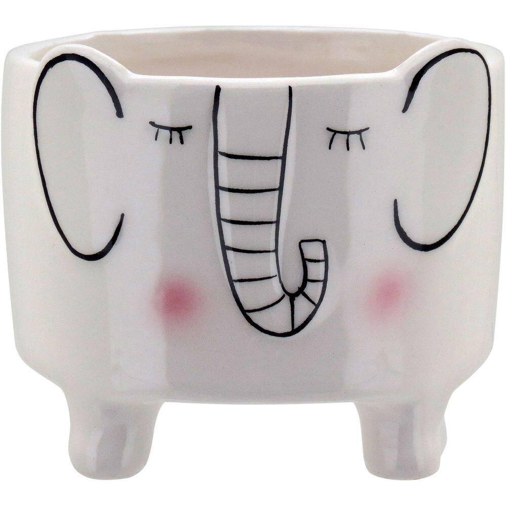 Cachepô 8X9X9Cm Cerâmica Branco Elefante