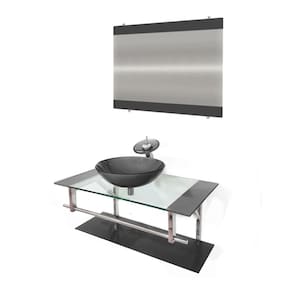 Gabinete de Vidro 80cm Inox com Cuba Redonda Grafite