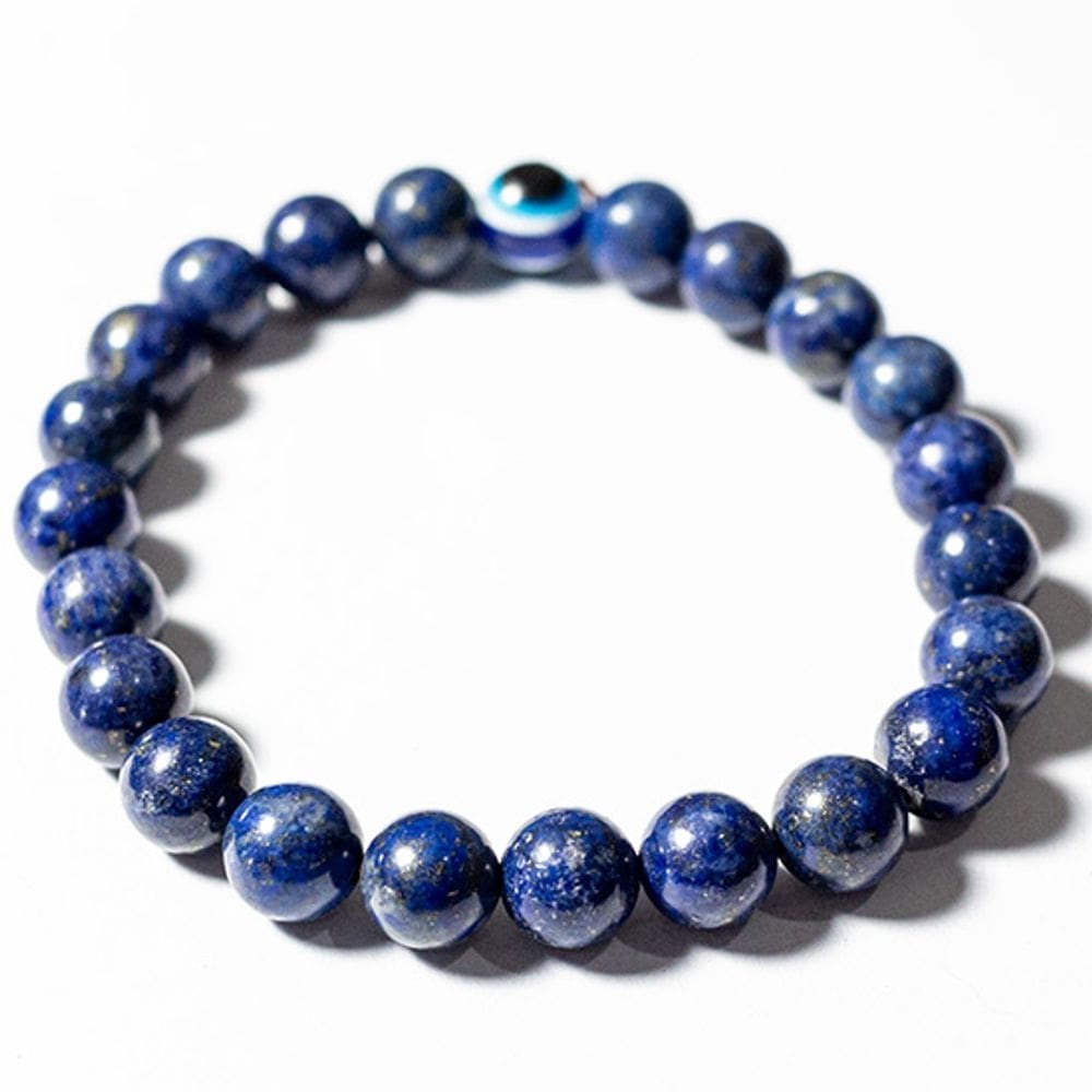 Pulseira Lápis Lazúli Com Olho Grego Bolinha 8mm