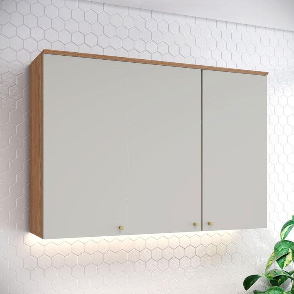 Armário Aéreo 3 Portas 120 cm Ambiente Requinte Nature Areia Hp- Henn