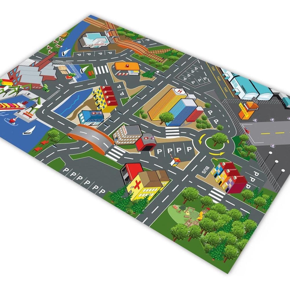 Tapete pista carrinhos hotcars cais lago prédio 1,8x1,2m