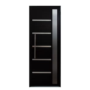 Porta de Alumínio Lambril Solara Preta com Visor e Puxador 80 X 210 Preto