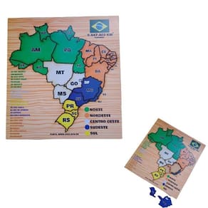 Brinquedo educativo em madeira quebra cabeça mapa do brasil