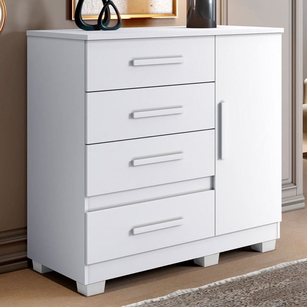 Cômoda Flora 1 Porta 4 Gavetas Branco - Panorama Móveis