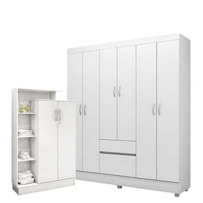 Guarda Roupa Infantil Flash 2 e Armário Multiuso Elite Branco Brilho - Demóbile
