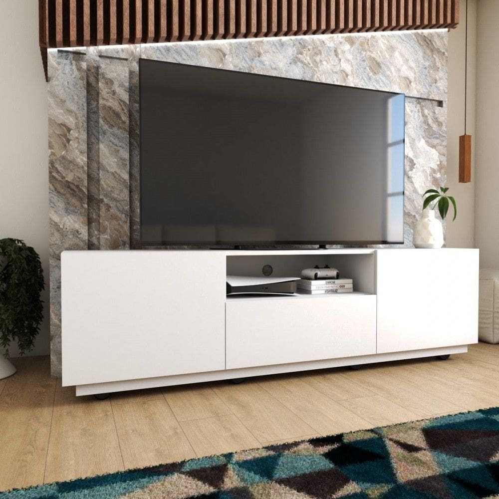 Rack para TV Até 65 Polegadas Louvre 2 Portas 1 Gaveta Branco - Panorama Móveis