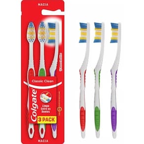 Escova dental macia colgate classic clean kit com 3 pack