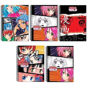 Kit 5 cadernos anime grande arame com pauta capa dura
