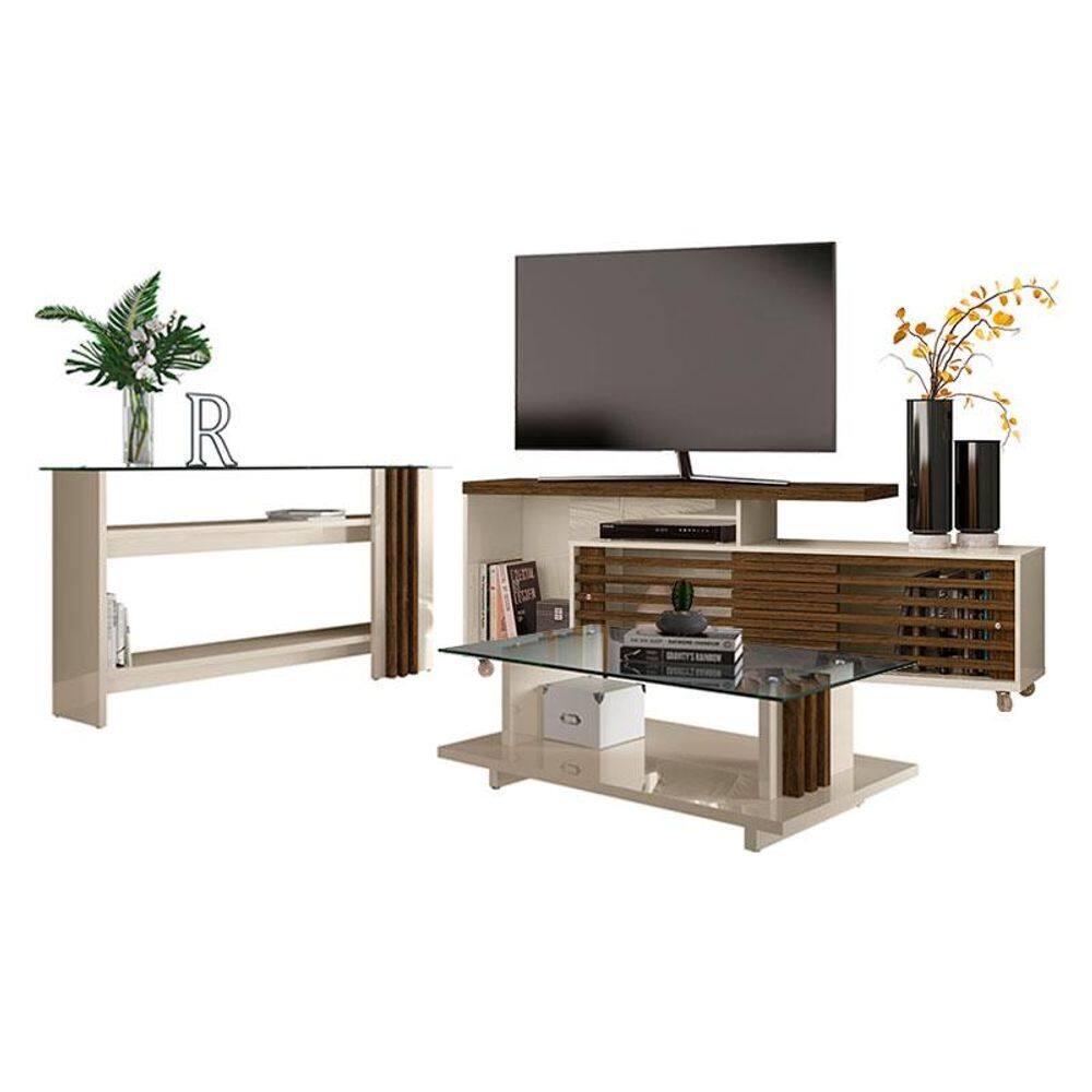 Rack Bancada com Aparador e Mesa de Centro Frizz Off White Savana – Madetec
