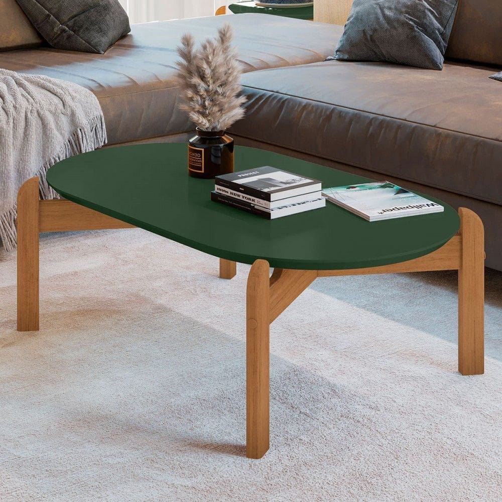 Mesa de Centro Lizz Oblonga Verde Oliva/Cedro- Casa D