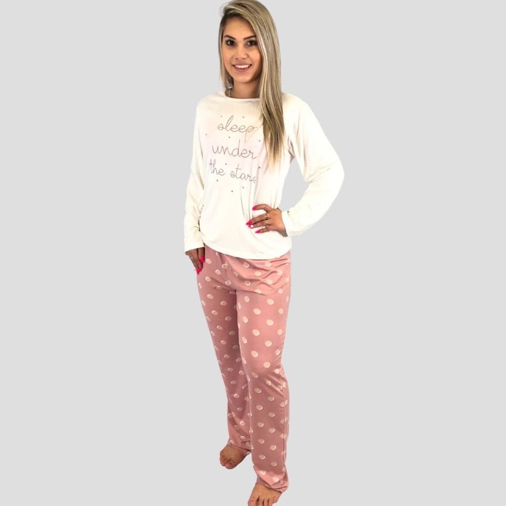 Pijama Longo Inverno Sleep Calça Geladinha Rosa Manga Longa