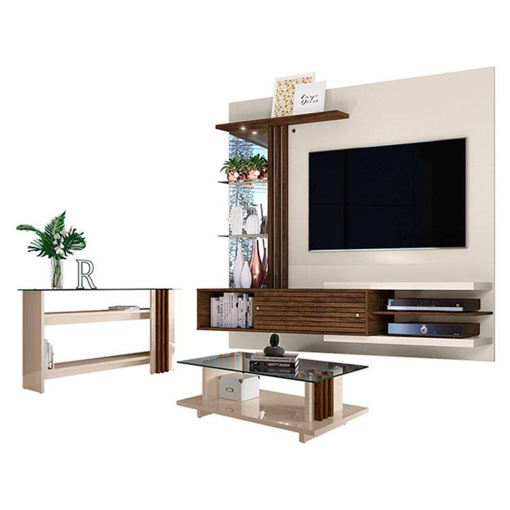 Estante Home Theater Suspenso com Aparador e Mesa de Centro Frizz Supreme Off White Savana – Madetec
