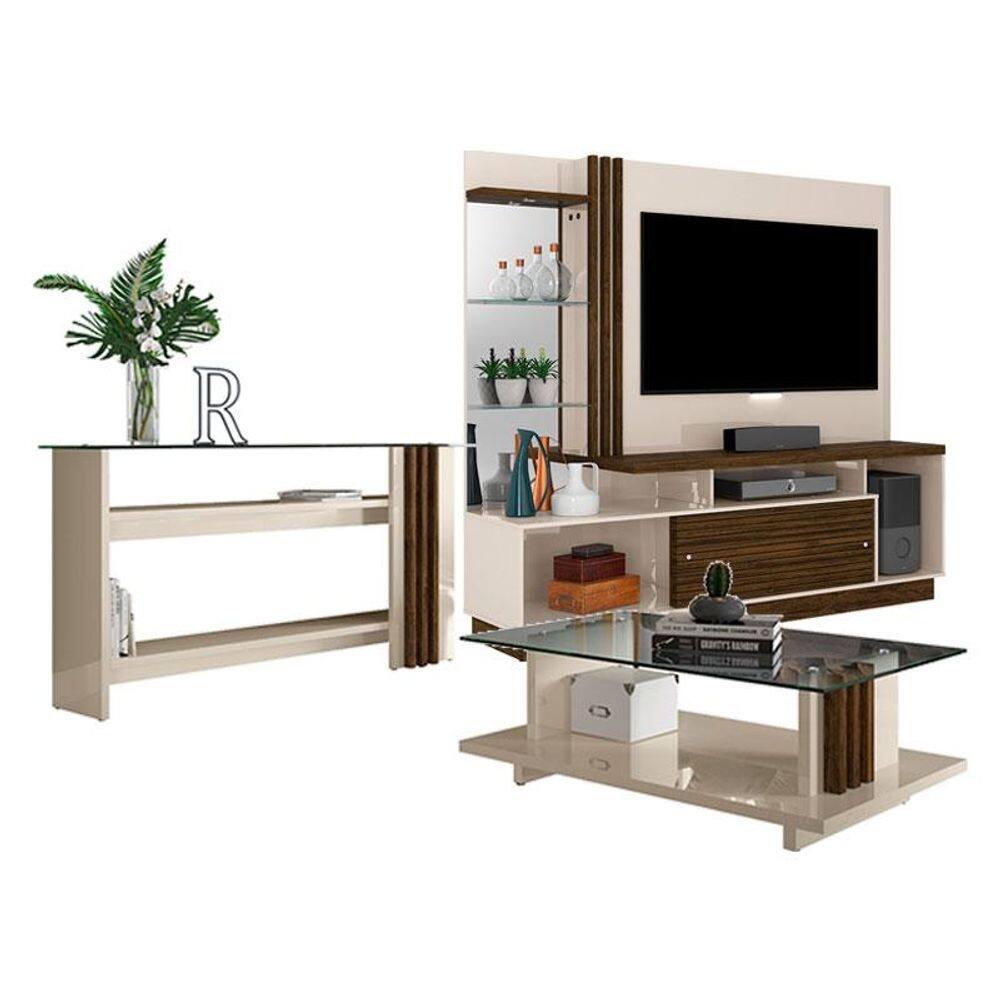 Estante Home Theater com Aparador e Mesa de Centro Frizz Plus Off White Savana – Madetec