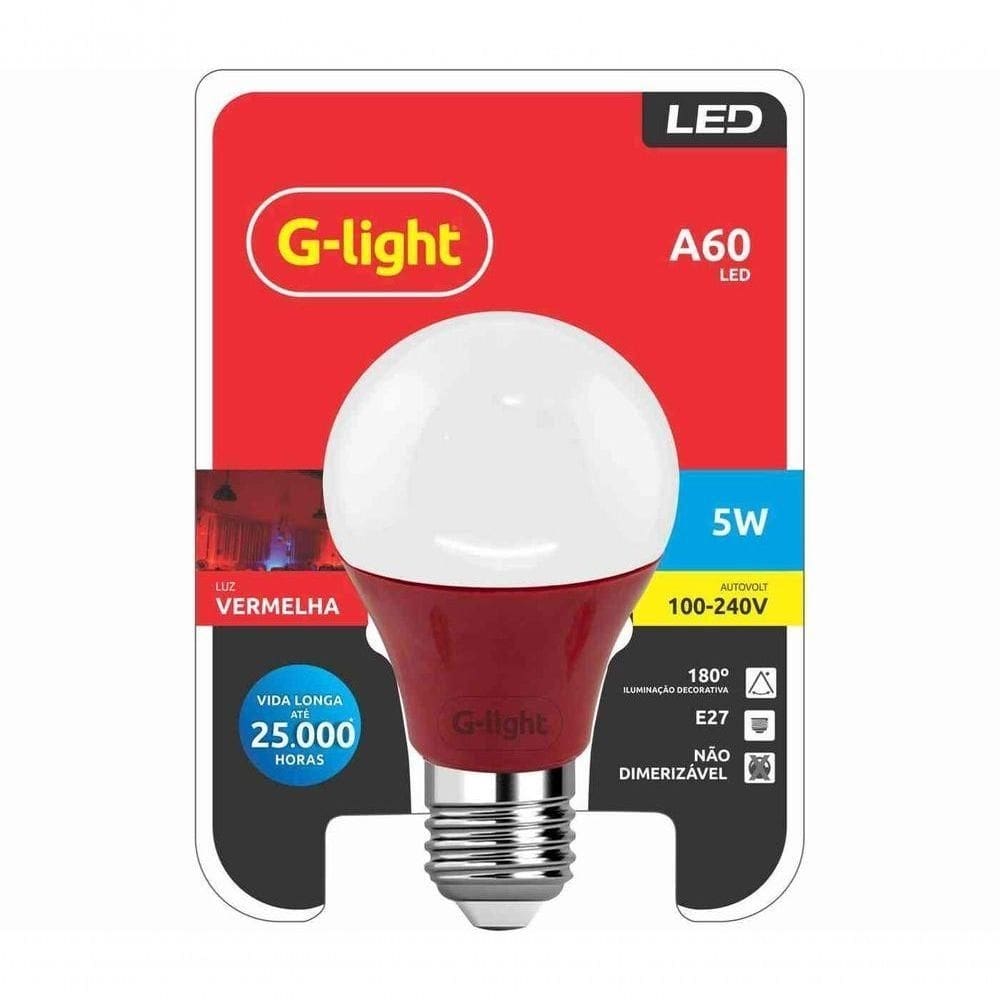 Lâmpada Led Bulbo E27 5w Bivolt Luz Vermelha G-light
