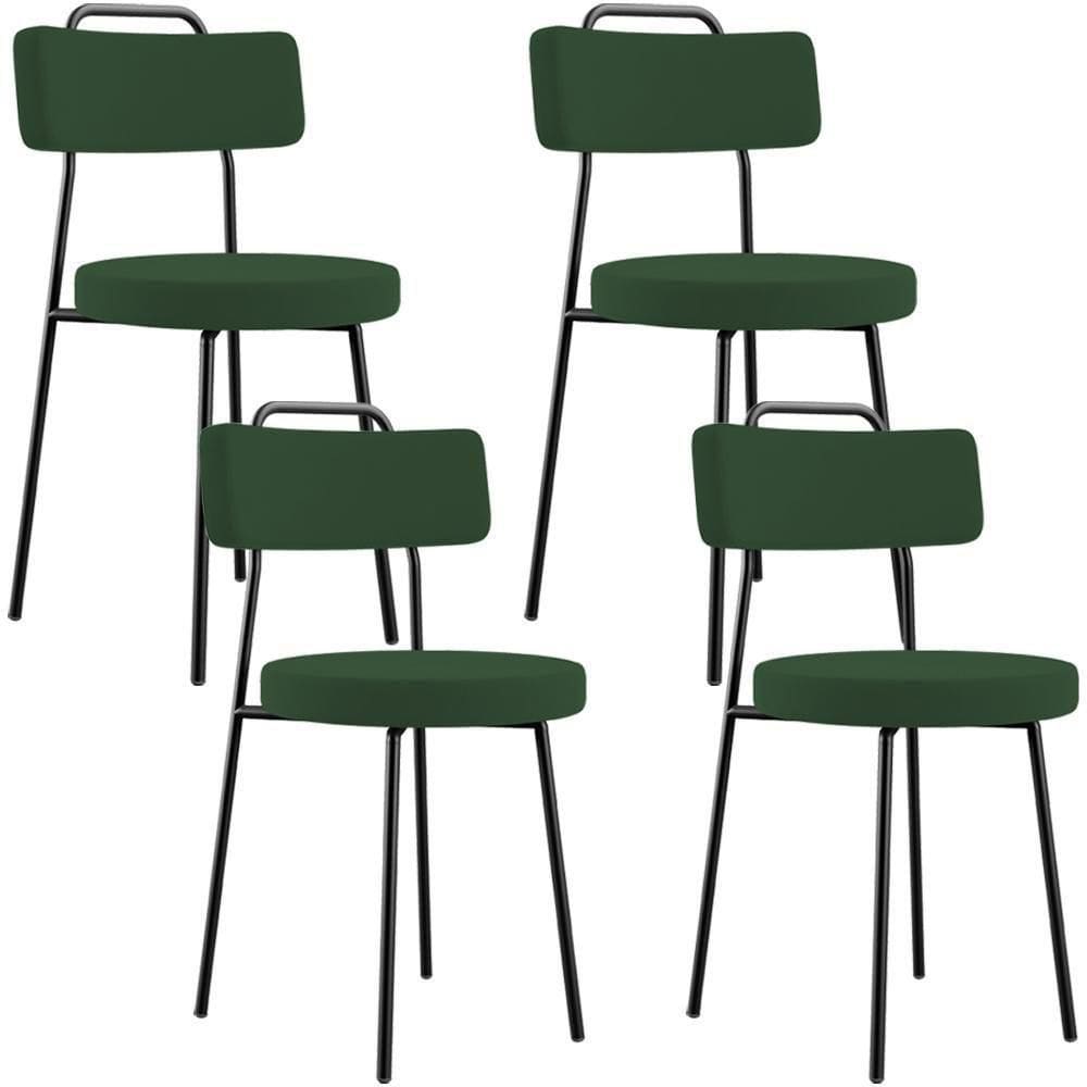 Kit 04 Cadeiras Decorativas Estofada Sala De Jantar Barcelona L02 Suede Verde Musgo - Lyam Decor